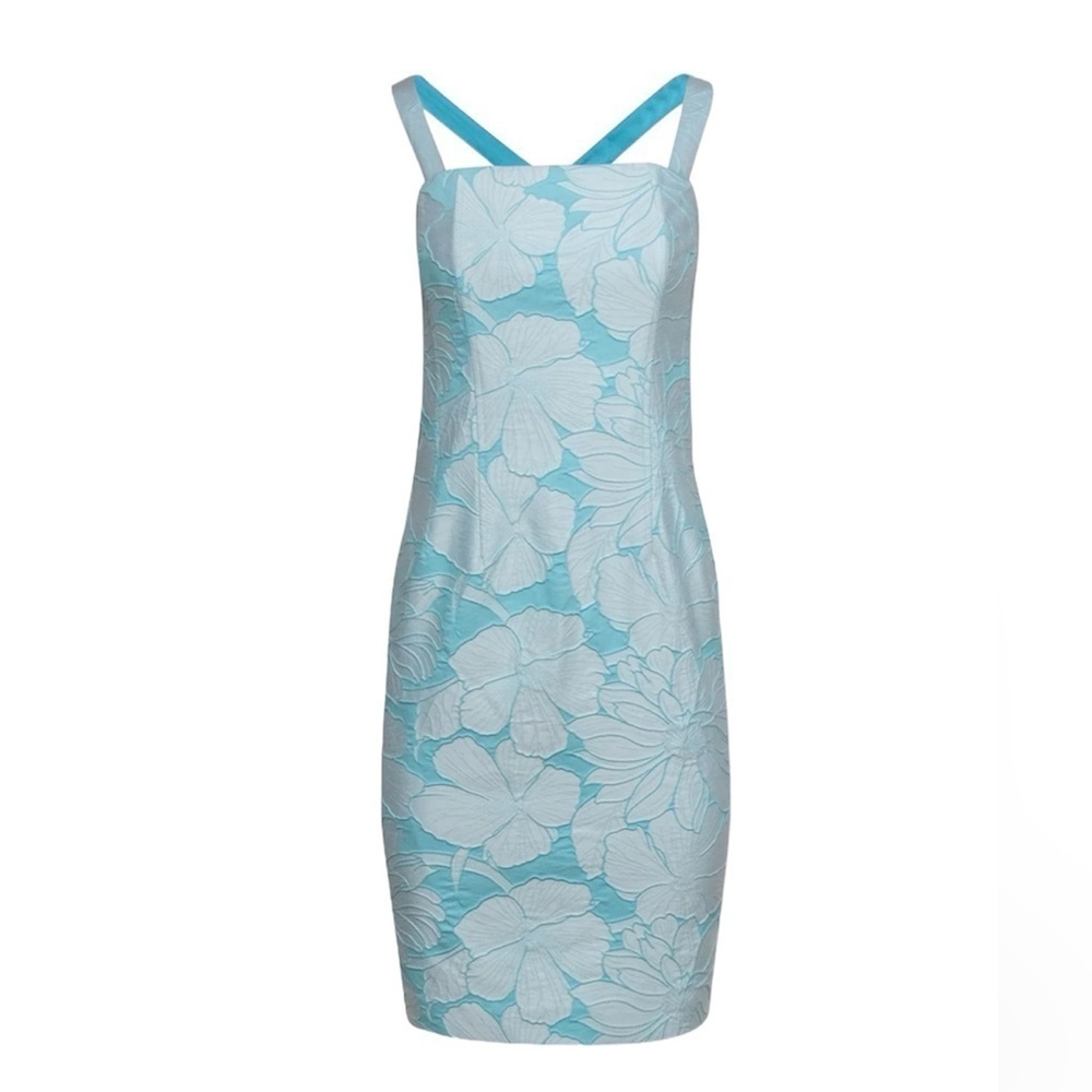 Etcetera Turquoise Floral Textured Sleeveless Midi Dress Size 6